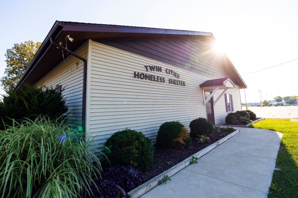 Picture of the Front of the Twin Cities Homeless Shelter Building.